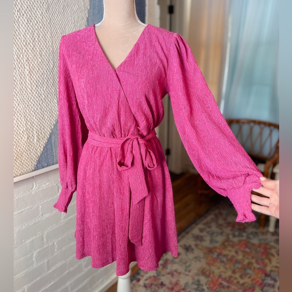 Flying Tomato Purple Accordion Ribbed Flowy Sleeve Dress